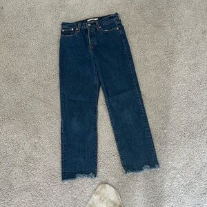 Levi's Blue Straight Leg Jeans with Raw Hem